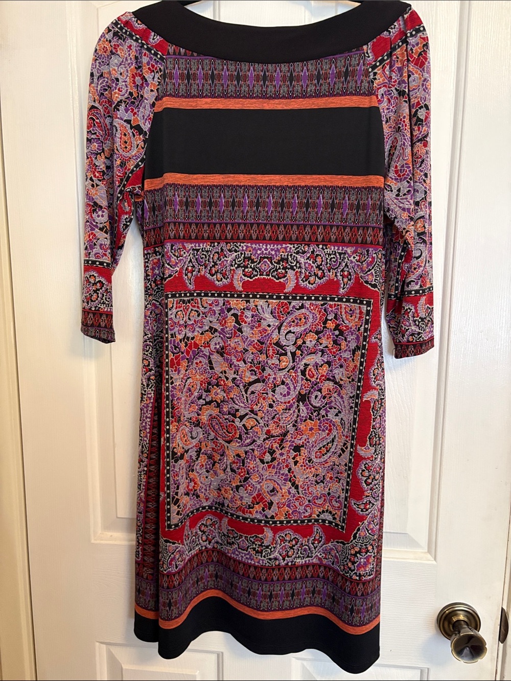 Tiana B. Red, Black & Purple Paisley Midi Dress